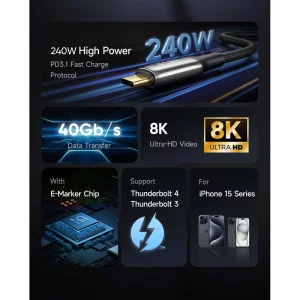 کابل شارژ و دیتا 240 وات 1.2 متری USB 4.0 دو سر Type-C مک دودو مدل Mcdodo CA-2990