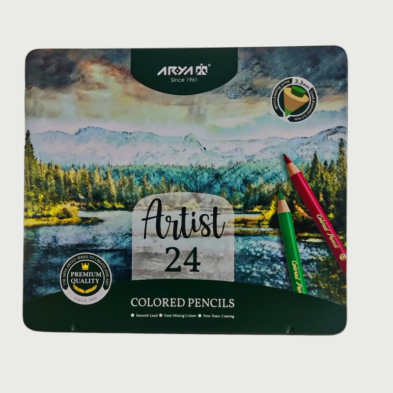 مداد رنگی 24 رنگ آریا مدل آرتیست با جعبه فلزی