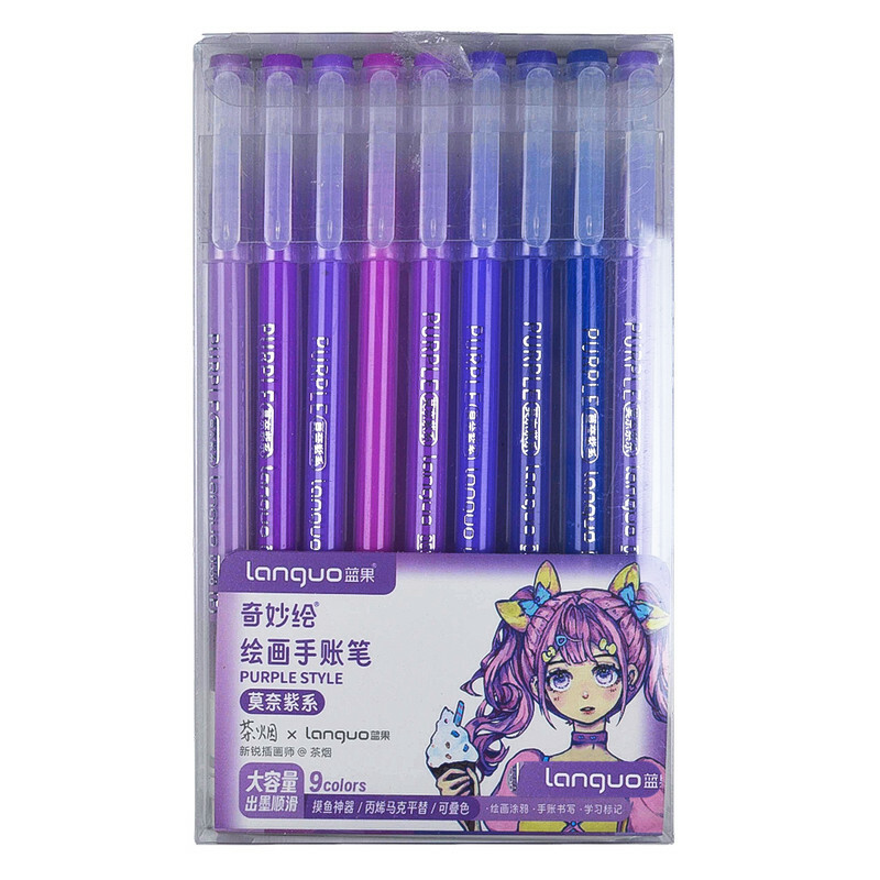 روان نویس 0.6 میلی متری لنگو مدل Purple Style بسته 9 عددی کد D2008