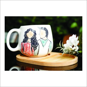 لیوان سرامیکی دستساز بهمراه پیش دستی چوبی طرح شازده کوچولو