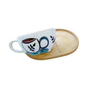 لته خوری  سرامیکی دستساز بهمراه پیش دستی چوبی طرح قهوه