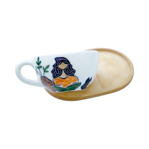 لته خوری  سرامیکی دستساز بهمراه پیش دستی چوبی طرح حال خوش