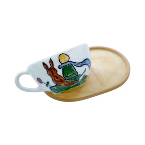 لته خوری  سرامیکی دستساز بهمراه پیش دستی چوبی طرح شازده کوچولو و روباه