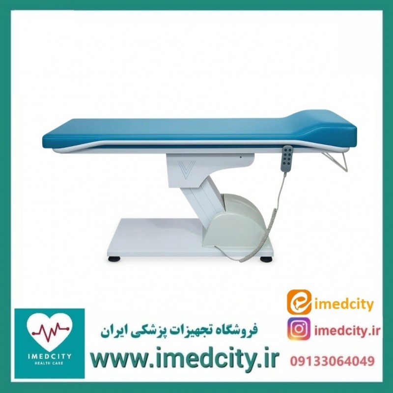 تخت معاینه برقی پزشک‌ آرا مدل Linda-1 با قابلیت تنظیم ارتفاع و تکیه‌گاه برقی