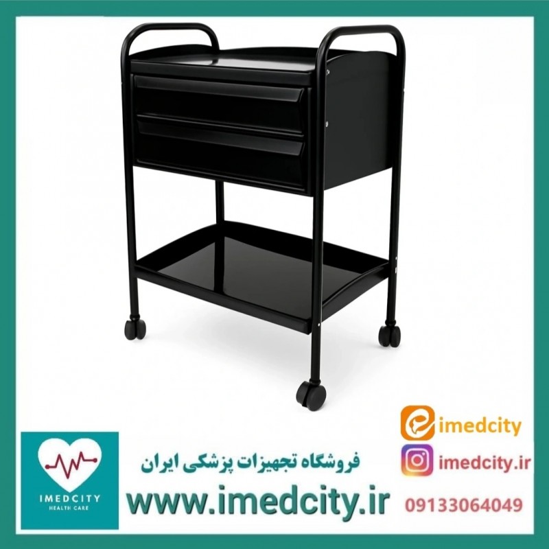ترالی پانسمان دو کشو پزشک آرا مدل PN-AK2M با رویه فلزی