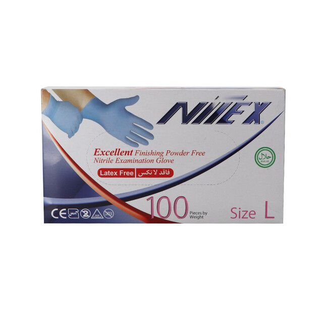 دستکش یکبار مصرف نیتریل آبی مدل  Nitex سایز L بسته 100عددی