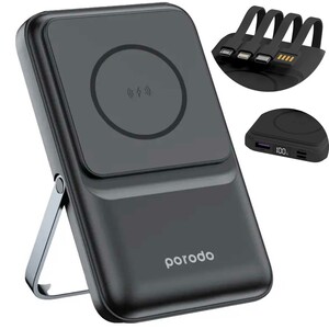 پاوربانک مگنتی 15 وات 10000 یواس بی، میکرو،لایتنینگ و تایپ سی 22.5 وات پورودو PD-PBFCH039-BK