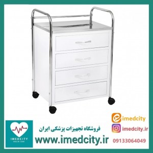 ترالی پانسمان چهار کشو پزشک آرا با رویه استیل مدل PN-AK4