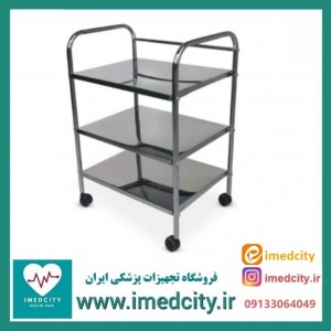 ترالی پانسمان سه طبقه پزشک آرا مدل PN-ST3 با رویه استیل