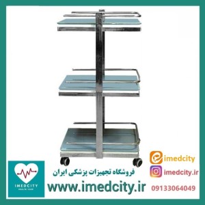 ترالی زیبایی شیشه‌ای سه طبقه کوچک پزشک‌ آرا با طراحی مقاوم