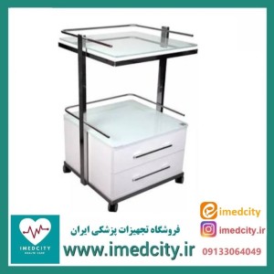 ترالی زیبایی شیشه‌ای دو کشو کوچک پزشک آرا