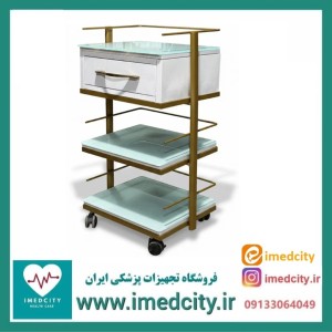 ترالی زیبایی شیشه‌ای یک کشو کوچک پزشک آرا مدل ARMETA-SKU13