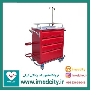 ترالی اورژانس فلزی چهار کشو رویه استیل پزشک آرا