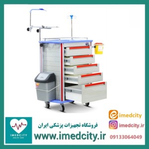 ترالی اورژانس پنج کشو تمام ABS پزشک آرا سبک و مقاوم