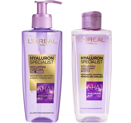ژل شستشو صورت لورآل مدل Hyaluron Specialist حجم 200 میلی لیتر به همراه تونر پاک کننده صورت لورآل مدل Hyaluron Specialist