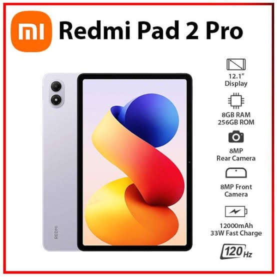 تبلت 12.1 اینچ شیائومی مدل Redmi Pad 2 Pro Wi-Fi، ظرفیت 256 گیگابایت و رم 8 گیگابایت، رزولوشن دوربین 8 مگاپیکسل، پشتیبانی از قلم و کیبورد