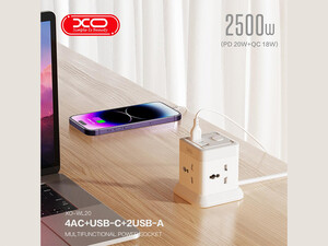 فروش چندراهی برق ایکس او Network Extender XO WL20 20W Square Socket 4AC +USB-A+1USB-C PD/QC 2m