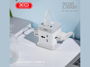 بهترین چندراهی برق ایکس او Network Extender XO WL20 20W Square Socket 4AC +USB-A+1USB-C PD/QC 2m