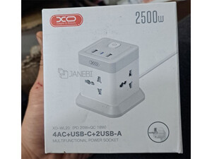 خرید چندراهی برق ایکس او Network Extender XO WL20 20W Square Socket 4AC +USB-A+1USB-C PD/QC 2m