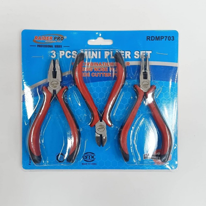 ست 3 عددی انبر دست سیم چین و دم باریک مخابراتی برندRAIDER PRO مدل RDMP703