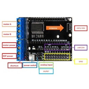 شیلد موتور درایور L293D با قابلیت اتصال برد NodeMCU و کنترل وایفای