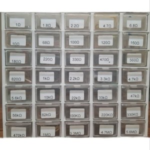 پک کامل مقاومت 1/4 وات 5 درصد پر کاربرد 100 تایی به همراه جعبه 35 خانه سفید 5*7