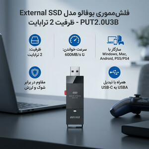 خرید فلش مموری بوفالو مدل External SSD PUT2.0U3B US Portable ظرفیت 2 ترابایت
