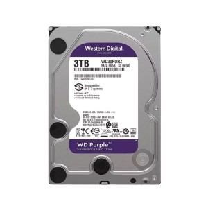 هارددیسک اینترنال وسترن دیجیتال مدل Purple WD30PURZ ظرفیت 3 ترابایت، سرعت چرخش 5400 دور در دقیقه، سایز هد 3.5 اینچی