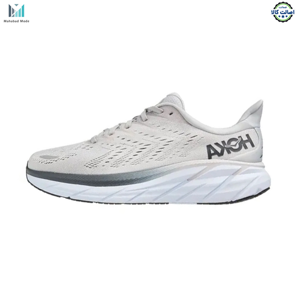 کفش هوکا کلیفتون 8 واید طوسی مدل hoka CLIFTON 8 WIDE 1121374-LRNC سایز 46