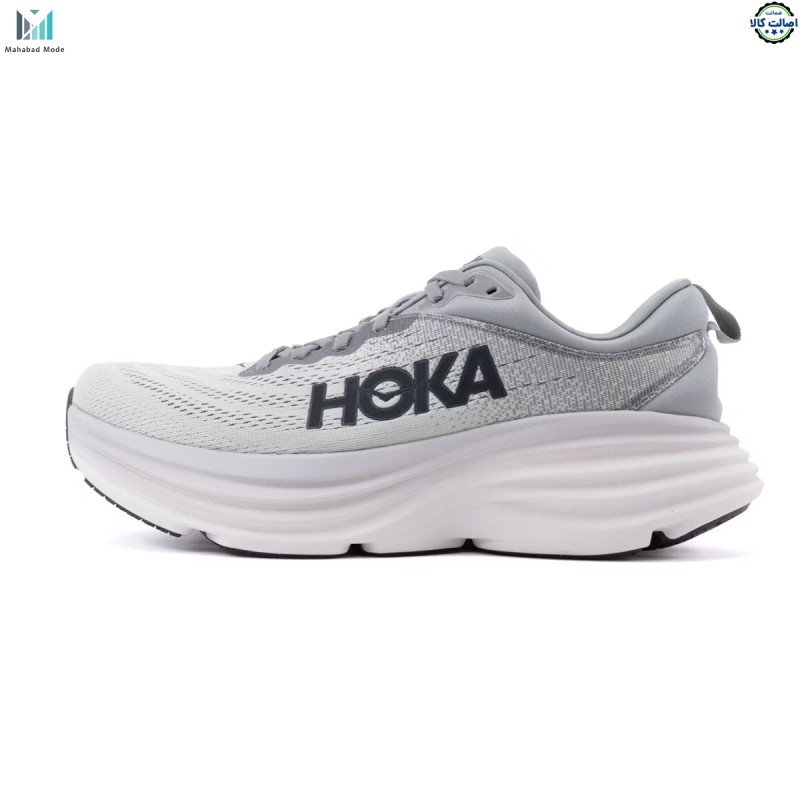 کفش هوکا باندی 8 ایکس واید طوسی مدل HOKA BONDI 8 (EXTRA WIDE) 1127955-SHMS سایز 44