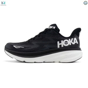 کفش هوکا کلیفتون 9 واید مشکی سفید مدل Hoka One One Clifton 9 wide 1132211 BWHT Wide (D)