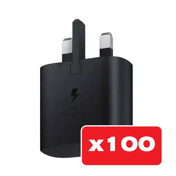 پک 100 عددی شارژر دیواری سامسونگ 25 وات اصلی سوپر فست شارژ مدل EP-TA800