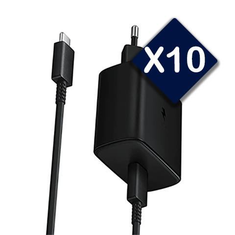پک 10 عددی شارژر دیواری سامسونگ 45 وات اصلی فست شارژ بدون تبدیل مدل TA-845 به همراه کابل تایپ سی