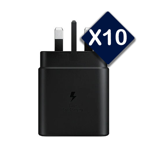 پک 10 عددی شارژر دیواری سامسونگ 45 وات مدل EP-TA845 سه شاخه اروپا
