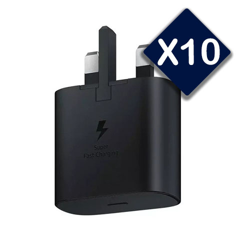 پک 10 عددی شارژر دیواری سامسونگ 25 وات اصلی سوپر فست شارژ مدل EP-TA800