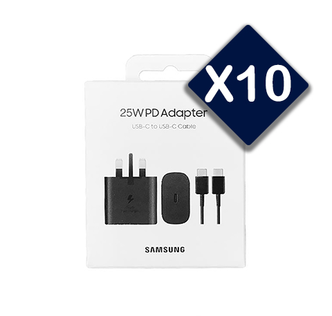 پک 10 عددی شارژر دیواری سامسونگ 25 وات مدل EP-TA800 به همراه کابل دو سر تایپ سی