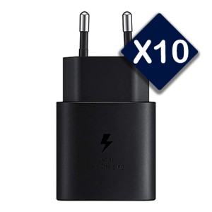 پک 10 عددی شارژر دیواری سامسونگ 25 وات اصلی سوپر فست شارژ بدون تبدیل مدل TEP-TA800