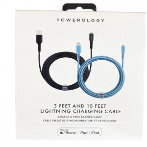 کابل تبدیل USB به لایتنینگ پاورولوژی 1 متری و 3 متری مدل PBMFIBKBJ