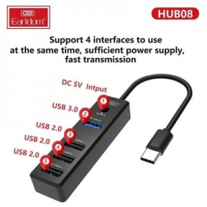 هاب تایپ سی 4 پورت ارلدام مدل HUB08