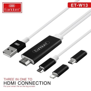 کابل تبدیل USB/USB-C/لایتنینگ به HDMI ارلدام مدل W13 طول 1.8 متر