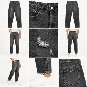 شلوار جین مام فیت خاکستری ZARA زاپدار