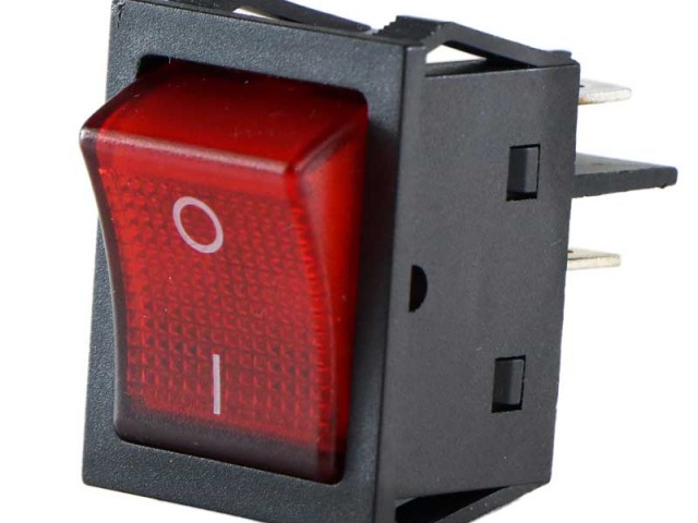 کلید تک پل صنعتی استاندار 30 آمپر توانکار، کلید راکر 0.1 بخاری تک حالته(مدل پهن مربع، چراغدار)