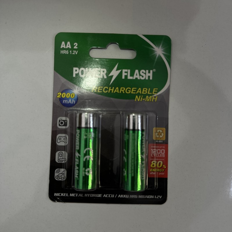 باتری شارژی قلمی پاور فلش 2000 میلی آمپر (بسته 2 عددی) 1/2 ولت