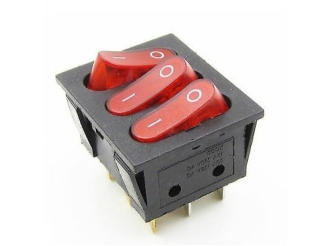 کلید سه پل صنعتی، کلید راکر بخاری تک حالته(مدل باریک مستطیل، چراغ دار)