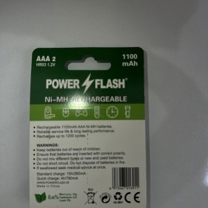 باتری نیم قلمی شارژی پاور فلش 1100 میلی آمپر (بسته 2 عددی) 1/2 ولت