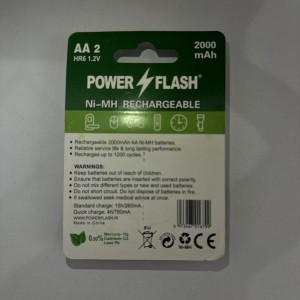 باتری شارژی قلمی پاور فلش 2000 میلی آمپر (بسته 2 عددی) 1/2 ولت