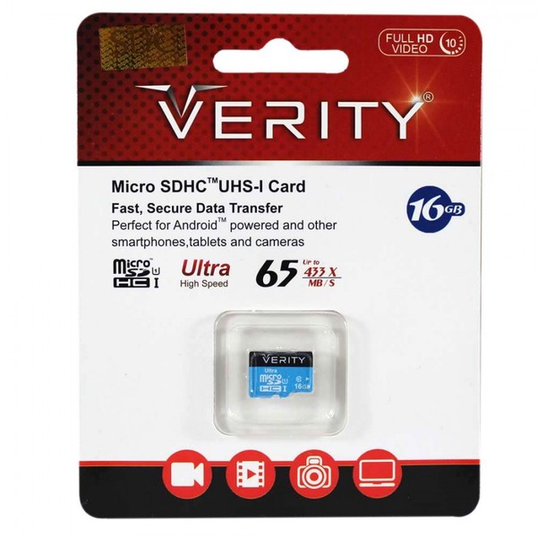 رم وریتی 16 گیگابایت VERITY Micro U1 65MBs 433X بدون خشاب