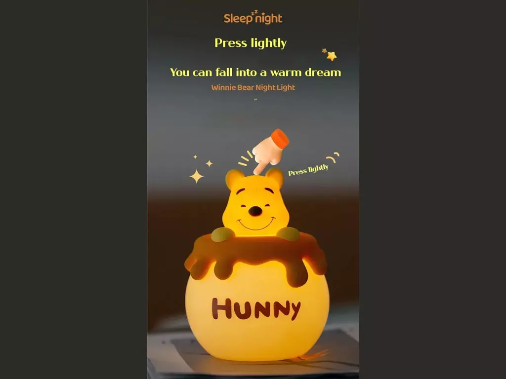 چراغ خواب فانتزی شارژی رومیزی اتاق کودک Winnie the Pooh Night Light Bedroom Children's Sleeping Light MYCP2305