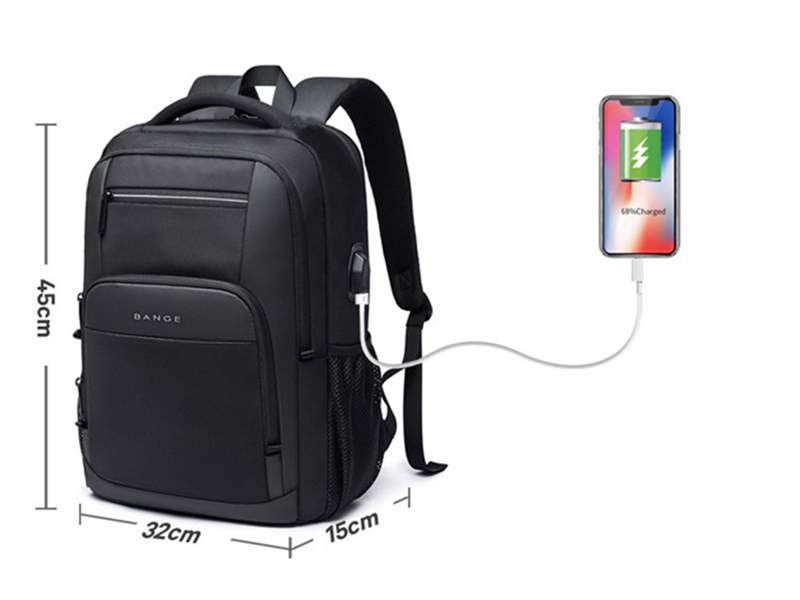 کوله پشتی ضد آب یو اس بی دار بنج BANGE BG-1921 Waterproof Backpack with USB Charging Port