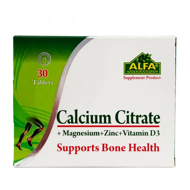 کلسیم سیترات+منیزیم+زینک+ویتامین دی3 آلفا ویتامینز - 30 عددی